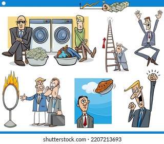 Cartoon illustration of business concepts with comic people and businessmen characters set