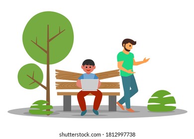Cartoon illustration business people working together in the garden