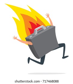 Cartoon illustration of business portfolio running desperately on fire