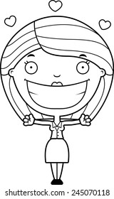 A cartoon illustration of a business woman ready to give a hug.