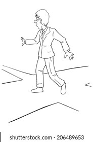 Cartoon illustration of a businessman at the intersection