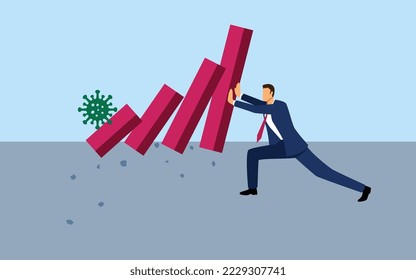 Cartoon illustration of businessman put a good effort to hold the graph going up, make profit, optimism, determination concept