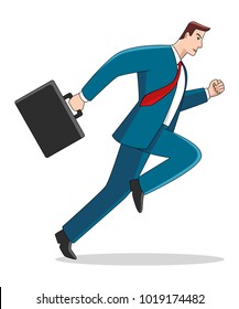 Cartoon illustration of a businessman running with briefcase, business, energetic, dynamic concept