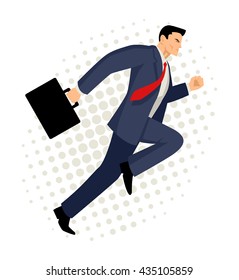 Cartoon illustration of a businessman running with briefcase.