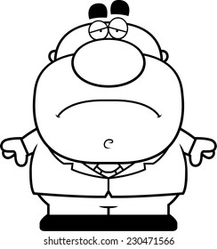 A cartoon illustration of a businessman with a sad expression.