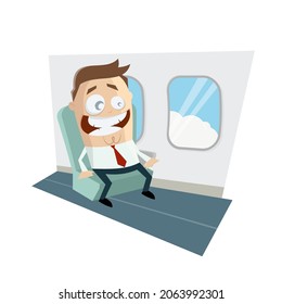 cartoon illustration of a businessman sitting on a plane