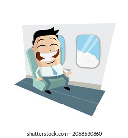 cartoon illustration of a businessman sitting on a plane