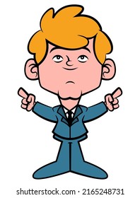 Cartoon illustration of businessman wearing formal suit with winning pose, best for mascot, decoration, and sticker with business themes