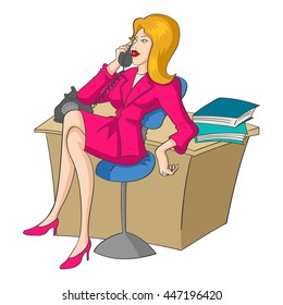 Cartoon illustration of a businesswoman on the phone at workplace