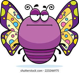 A cartoon illustration of a butterfly looking bored.