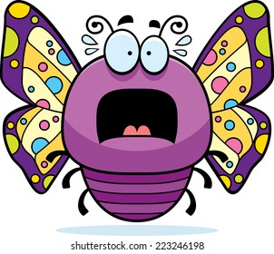 A cartoon illustration of a butterfly looking scared.