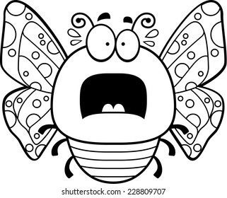A cartoon illustration of a butterfly looking scared.