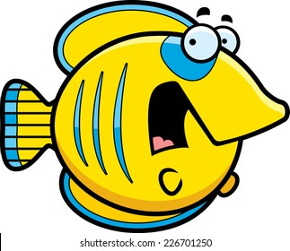 A cartoon illustration of a butterflyfish looking scared.