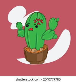 Cartoon illustration of a cactus character with an expression