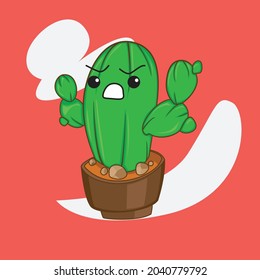 Cartoon illustration of a cactus character with an expression