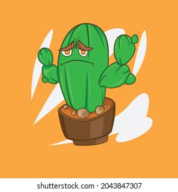 Cartoon illustration of a cactus character with an expression