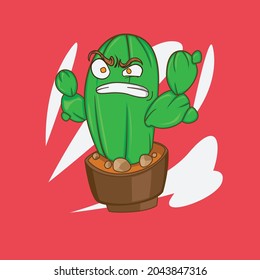 Ilustración de dibujos animados de un carácter de cactus con una expresión