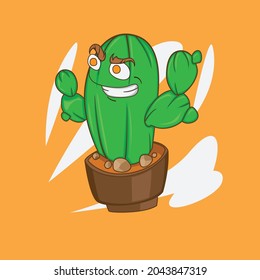 Cartoon illustration of a cactus character with an expression