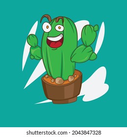 Cartoon illustration of a cactus character with an expression
