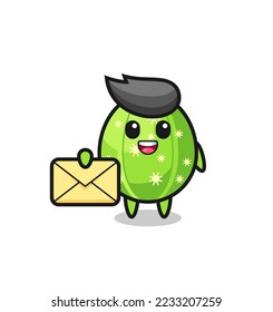 cartoon illustration of cactus holding a yellow letter , cute style design for t shirt, sticker, logo element