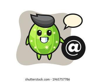 Cartoon illustration of cactus standing beside the At symbol, cute style design for t shirt, sticker, logo element