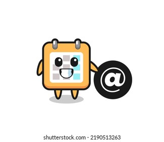 Cartoon Illustration of calendar standing beside the At symbol , cute style design for t shirt, sticker, logo element