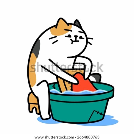 Cartoon illustration of a calico cat doing parody some human activities, funny cartoon character design, flat design, cartoon meme