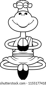 A cartoon illustration of a camel monk smiling and meditating.