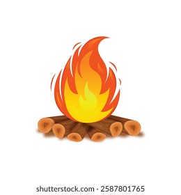 Cartoon illustration of a campfire with burning pieces of wood. bonfire sign, flaming fire clip art.vector illustration