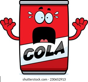 A cartoon illustration of a can of cola looking scared.