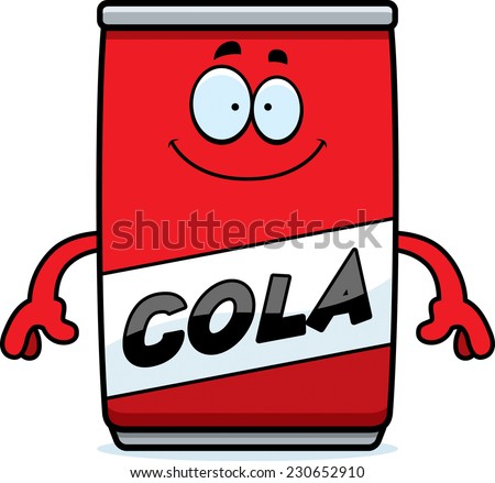 A cartoon illustration of a can of cola looking happy.