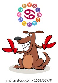 Cartoon Illustration of Cancer Zodiac Sign with Funny Dog