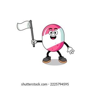 Cartoon Illustration of candy holding a white flag , character design