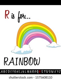 Cartoon Illustration of Capital Letter R with RAINBOW for Children Education