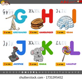 Cartoon Illustration of Capital Letters Alphabet Educational Set for Reading and Writing Learning for Preschool and Elementary Age Children from G to L