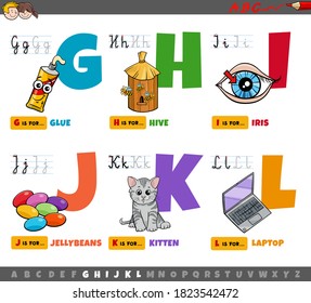 Cartoon Illustration of Capital Letters Alphabet Educational Set for Reading and Writing Learning for Preschool and Elementary Age Children from G to L