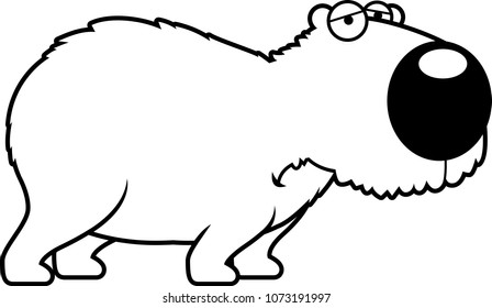 A cartoon illustration of a capybara looking sad.