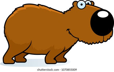 A cartoon illustration of a capybara smiling and standing.