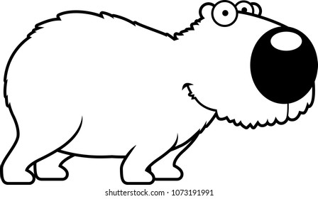 A cartoon illustration of a capybara smiling and standing.