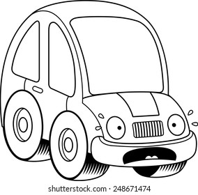 A cartoon illustration of a car looking scared.