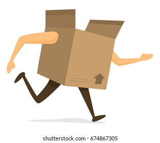 Cartoon illustration of cardboard box on the run