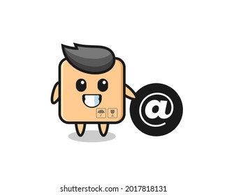 Cartoon Illustration of cardboard box standing beside the At symbol , cute style design for t shirt, sticker, logo element