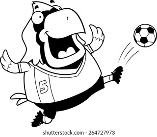 A cartoon illustration of a cardinal kicking a soccer ball.