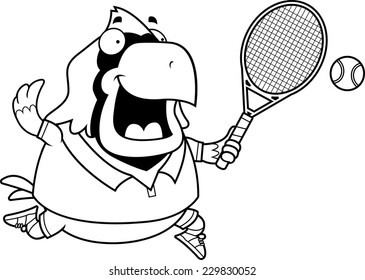 A cartoon illustration of a cardinal playing tennis.