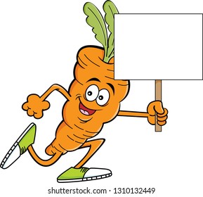 Cartoon illustration of a carrot running while holding a sign.
