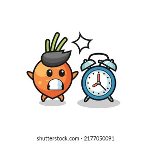 Cartoon Illustration of carrot is surprised with a giant alarm clock , cute style design for t shirt, sticker, logo element