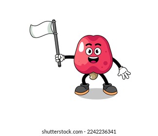 Cartoon Illustration of cashew holding a white flag , character design