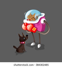 Cartoon Illustration Cat Fight Dog Joke: เวกเตอร์สต็อก (ปลอดค่า