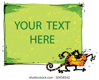 cartoon illustration of a cat with a frame for text