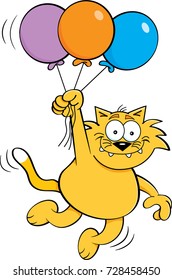 Cartoon illustration of a cat holding balloons.